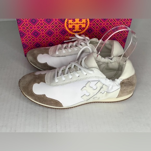NWT Tory Burch Vintage Authentic Double T Trainer Sneakers White/ Ivory/ Size 7M - Picture 6 of 16